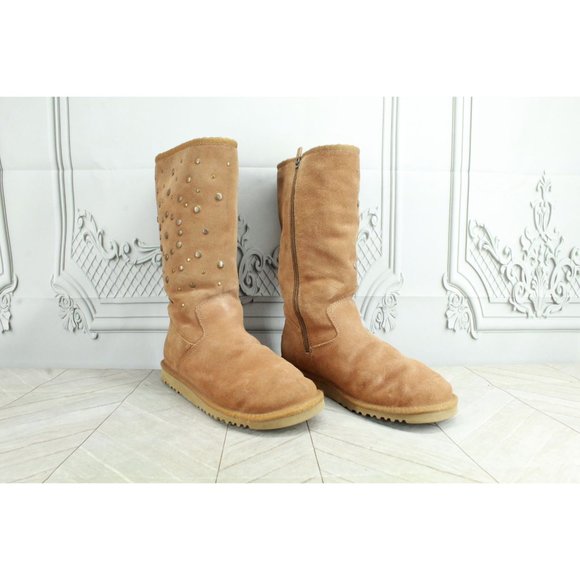UGG Women’s Suede Faux Fur Studded Side Zipper Winter Boots Size 6 - Picture 3 of 9